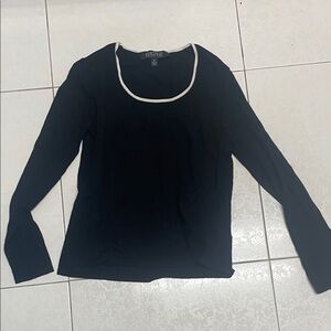 Kasper Black Long Sleeve Top with Cream Trim